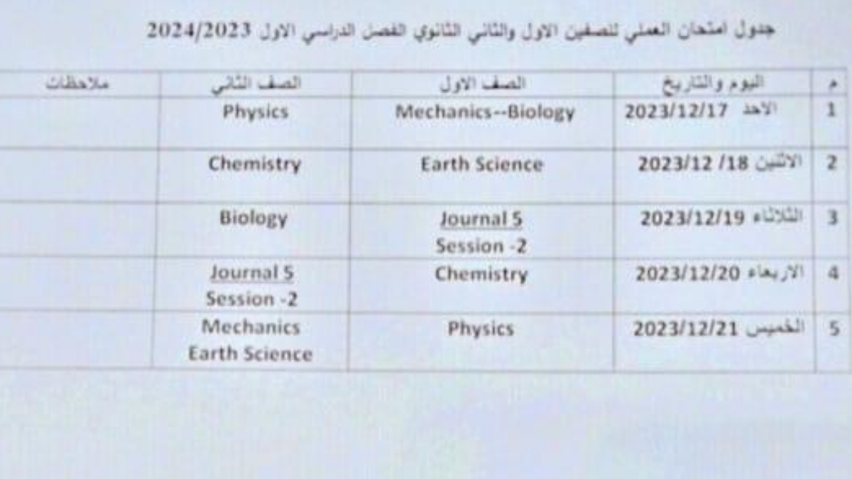 ميعاد و جدول امتحان الترم الأول العملي لطلاب أولى وثانية ثانوي بمدارس المتفوقين